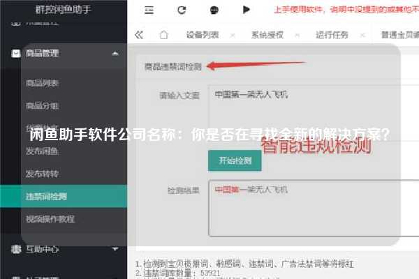 闲鱼助手软件公司名称：你是否在寻找全新的解决方案？